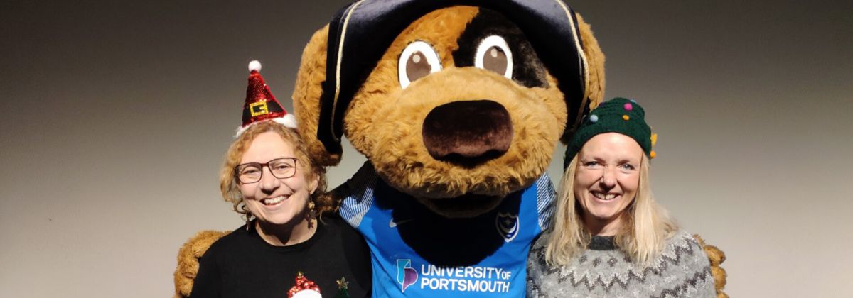 Left to right - Cllr Suzy Horton, Portsmouth FC mascot, Nelson, and deputy director, children's and families, Sam Bushby